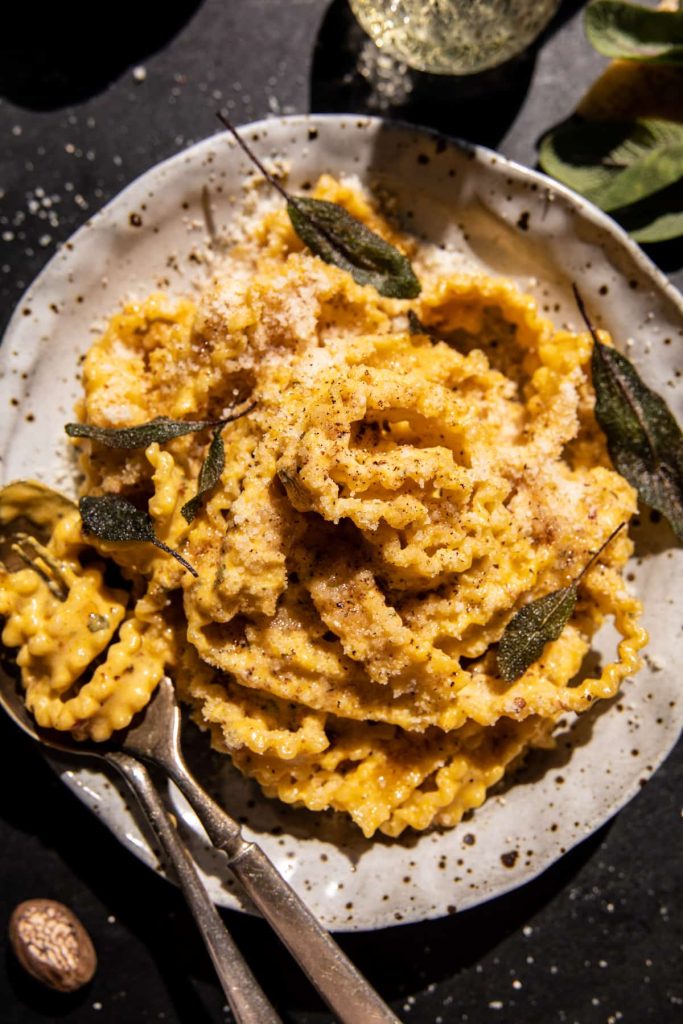 sage brown butter pumpkin pasta alfredo for fall entertaining dinner party