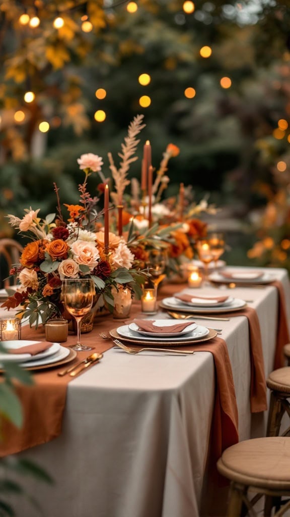 outdoor fall tablescape for fall entertaining dinner party