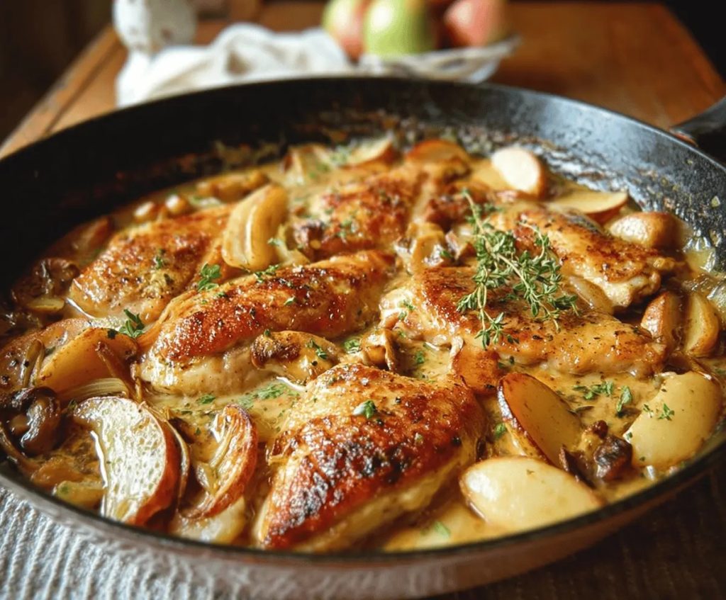 french apple cider chicken for fall entertaining dinner party